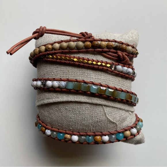 Turquoise and brown wrap bracelet - Picture 3 of 5